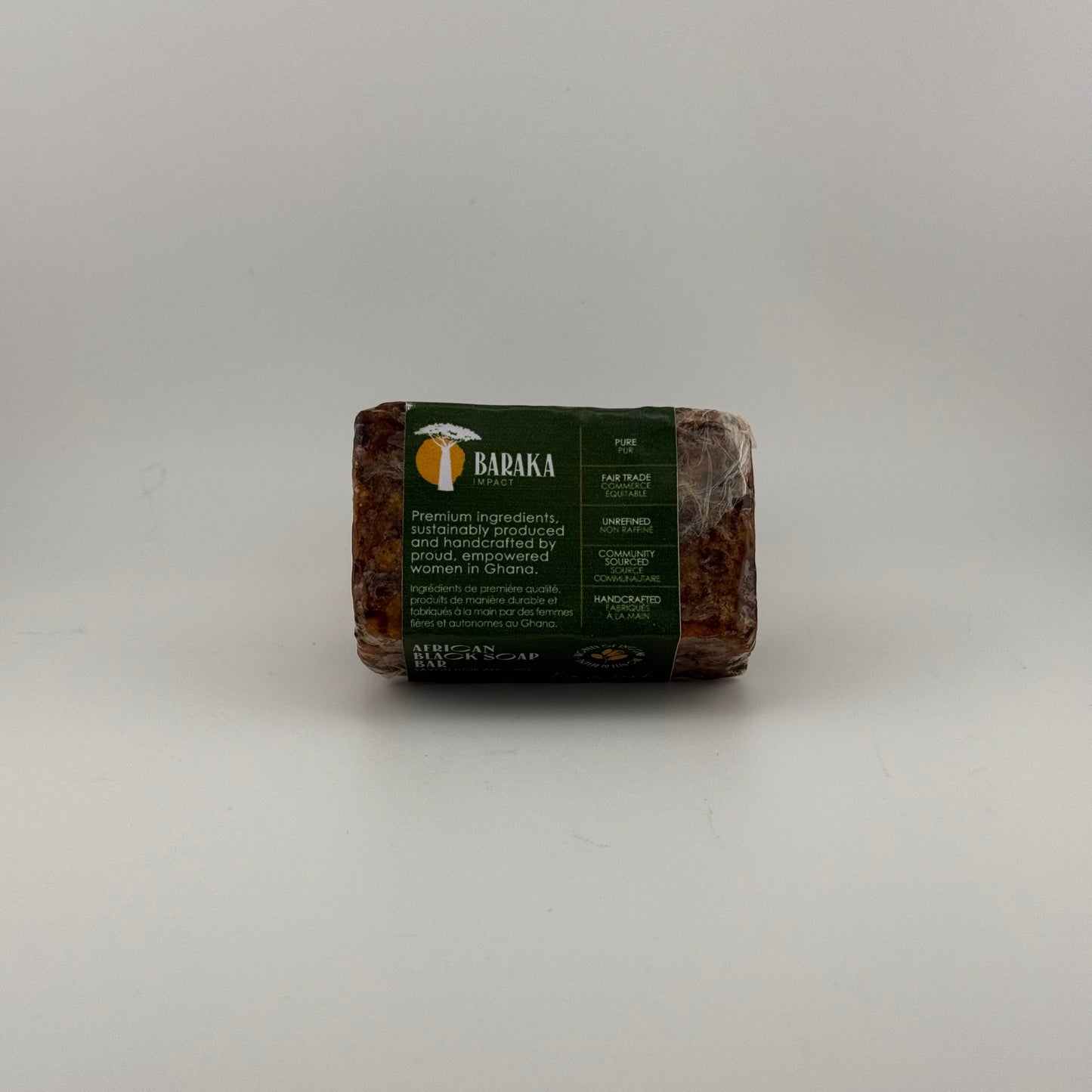 ALOE VERA BLACK SOAP BAR ALL-NATURAL INGREDIENTS
Coconut Oil
Shea Butter
Neem Oil
Water
Cocoa & Shea Potash (Lye)
Aloe Vera
These traditional hand-made bars are individually pressed into traditional molds. The weight varies slightly from 125 grams to 150 grams (4.4 – 5.3 oz).